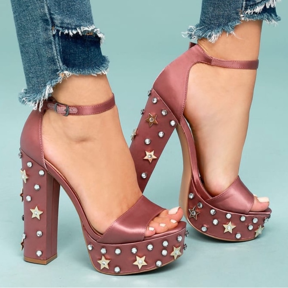 Steve Madden Dusty Rose Satin Studded Platform Heel